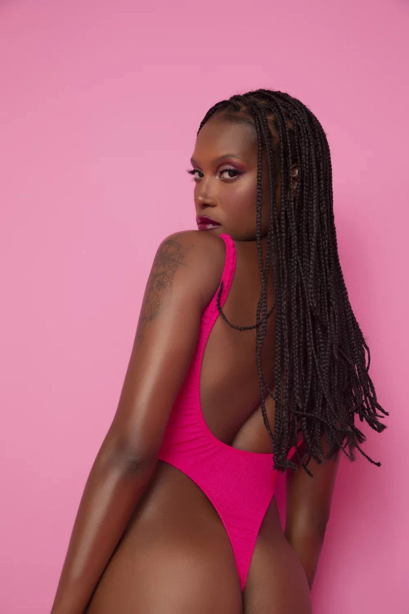 Rolling Barbara Bodysuit - Pink Ribbed 4 Rolling Barbara Bodysuit - Pink Ribbed - Image 2