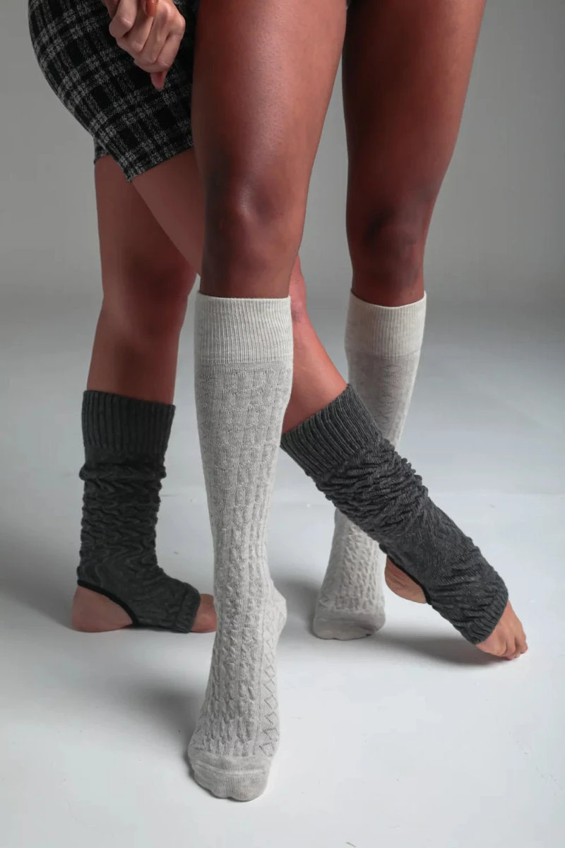 Rolling Cable Calf High Socks - Oatmeal 4 Rolling Cable Calf High Socks - Oatmeal - Image 2