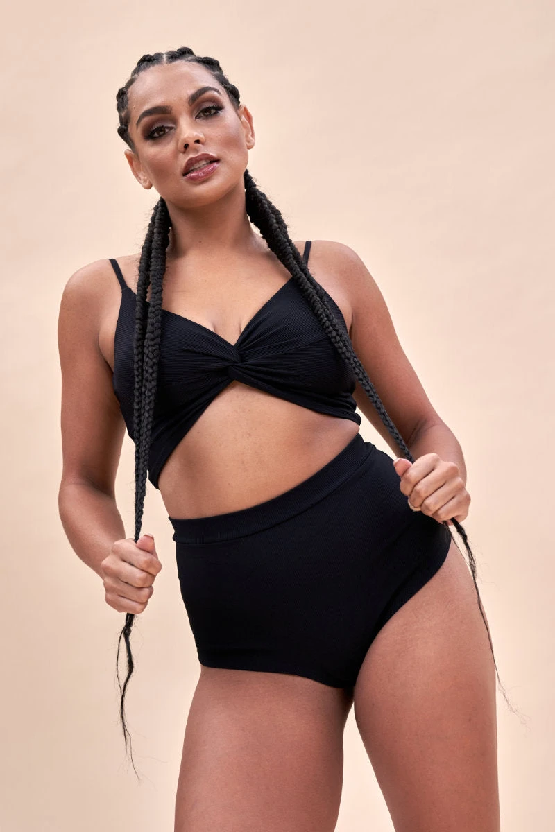 Lunalae High Waist Shorts - Ribbed Black 3 Lunalae High Waist Shorts - Ribbed Black