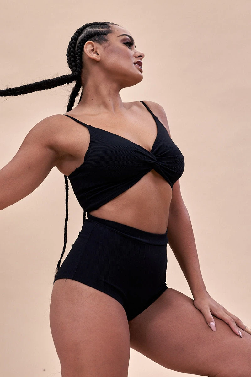 Lunalae High Waist Shorts - Ribbed Black 5 Lunalae High Waist Shorts - Ribbed Black - Image 3