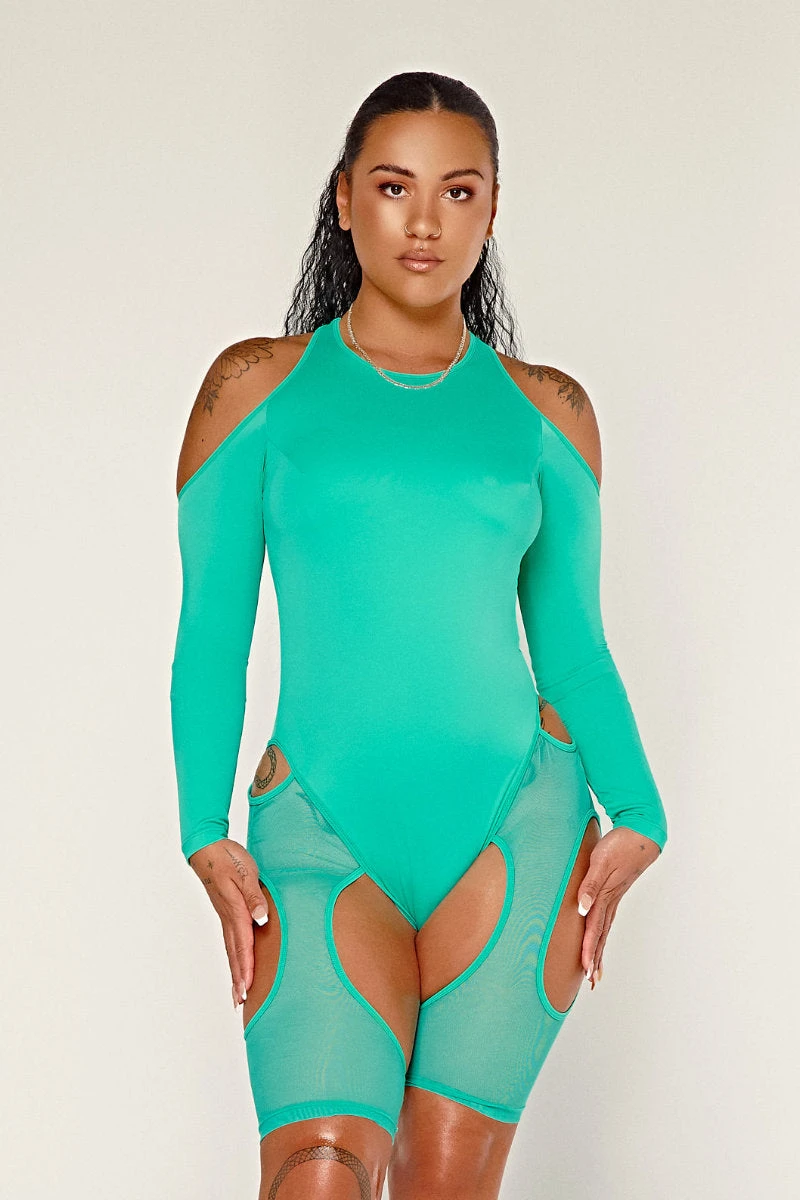 CXIX Dollhaus Mesh Bodysuit - Aqua 4 CXIX Dollhaus Mesh Bodysuit - Aqua - Image 2