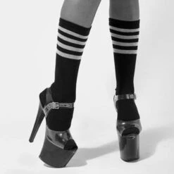 Rolling Calf High Socks - Black And White Striped -Underwear General Store 23 a7c53b70 2808 4864 9c32 53972e96e34d
