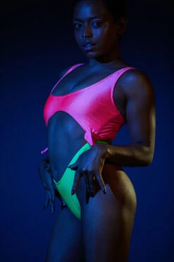 Rolling Malandra Bodysuit - Ribbed Neon Pink/Green -Underwear General Store 2RollingNeon54
