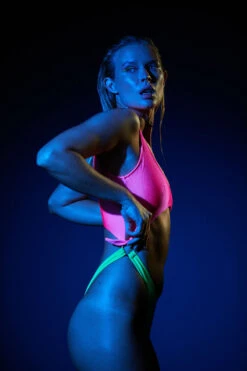 Rolling Malandra Bodysuit - Ribbed Neon Pink/Green -Underwear General Store 2RollingNeon68