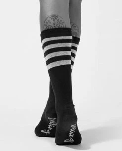 Rolling Calf High Socks - Black And White Striped -Underwear General Store 37
