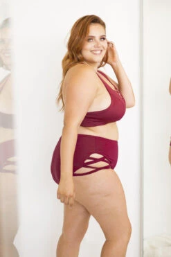 Lunalae High Waist Cross Section Shorts - Wine -Underwear General Store 6R7A8603