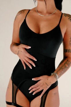 CXIX Baddies Garter Bodysuit - Onyx -Underwear General Store BaddiesGarterBodysuitBlackCloseUp 1