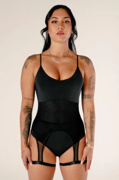 CXIX Baddies Garter Bodysuit - Onyx -Underwear General Store BaddiesGarterBodysuitBlackFront2 1