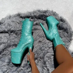 Hella Heels The Glitterati 8inch Boots - Baby Blues -Underwear General Store Bluebabybluesglitter8inchpoledancehighboot