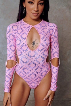 CXIX 119 Plunge Bodysuit - Pink Print -Underwear General Store Bodysuit Pink CXIX 119 Pole Dance
