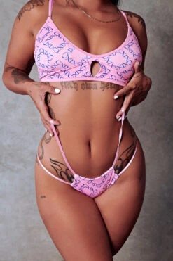 CXIX 119 High-Rise Thong Bottoms - Pink Print -Underwear General Store Bralette Dance Polewear Pink CXIX