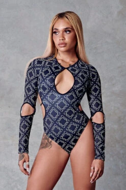 CXIX 119 Plunge Bodysuit - Black Print