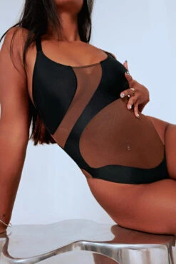 CXIX Silhouette One-Piece Bodysuit - Black With Cocoa Mesh 14 CXIX Silhouette One-Piece Bodysuit - Black With Cocoa Mesh -Underwear General Store Cocoa CXIX Shilouette Mesh bodysuit dance pole fashion