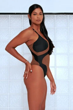 CXIX Silhouette One-Piece Bodysuit - Black With Cocoa Mesh 12 CXIX Silhouette One-Piece Bodysuit - Black With Cocoa Mesh -Underwear General Store Cocoa CXIX Shilouette Mesh bodysuit dance poledance
