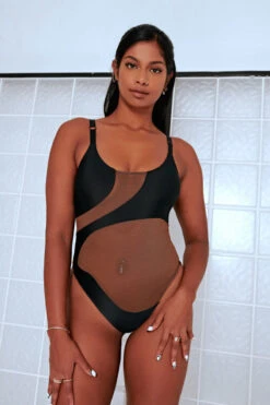 CXIX Silhouette One-Piece Bodysuit - Black With Cocoa Mesh 11 CXIX Silhouette One-Piece Bodysuit - Black With Cocoa Mesh -Underwear General Store Cocoa CXIX Shilouette Mesh bodysuit dancewear poledance