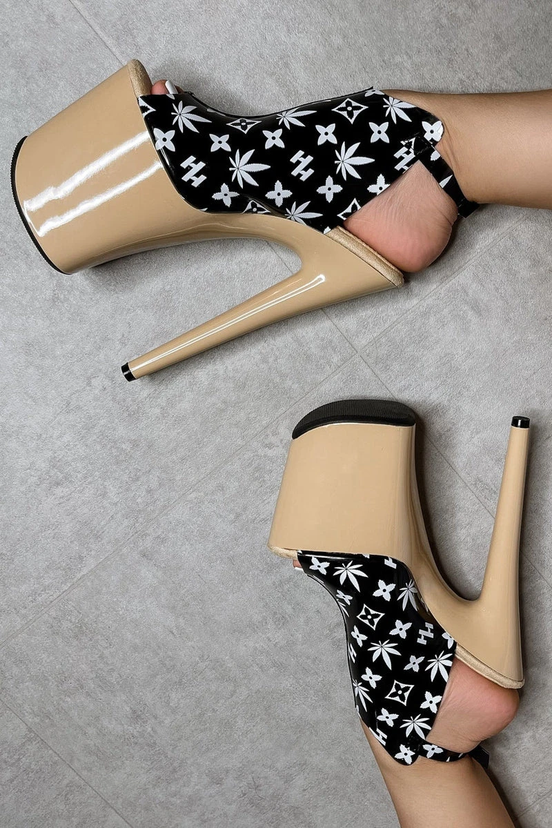 Hella Heels Branded Shield 8inch Stilettos - Black/Sand 5 Hella Heels Branded Shield 8inch Stilettos - Black/Sand - Image 3