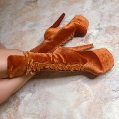 Hella Heels BabyDoll Velvet 7inch Boots - Brandy -Underwear General Store HBDBrandy2 900x 1a5422b4 e903 4e1b 8ed5 45fd881e145d