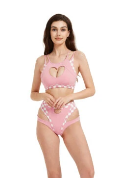 Hamade Activewear Heart Cut Out Top - Checkered Light Pink -Underwear General Store HM 14