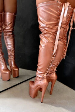 Hella Heels Thicc Thigh High 8inch Boots - Rose Gold -Underwear General Store IMG 4387