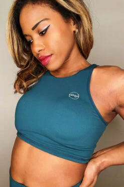 The Enviro Co. High Neck Crop Top - Blue Teal -Underwear General Store IMG 6679 50c55d0e 86fe 4027 8ea4 947a71fd35ab