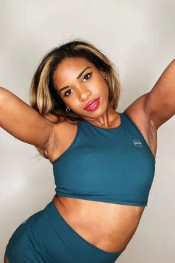 The Enviro Co. High Neck Crop Top - Blue Teal -Underwear General Store IMG 6681