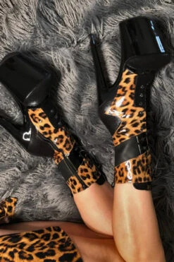 Hella Heels EmpireKicks 8inch Boots - Black 12 Hella Heels EmpireKicks 8inch Boots - Black -Underwear General Store KicksBlackLeopard8inch3