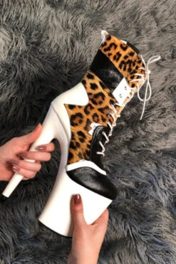 Hella Heels EmpireKicks 8inch Boots - White -Underwear General Store KicksWhiteLeopard8inch1