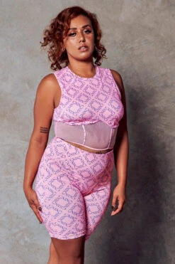 CXIX 119 Biker Shorts - Pink Print 8 CXIX 119 Biker Shorts - Pink Print -Underwear General Store Pink Cropped Tee Dancewear Fashion Monogram