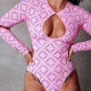 CXIX 119 Plunge Bodysuit - Pink Print -Underwear General Store Pink with Pattern Streetwear Dance 119
