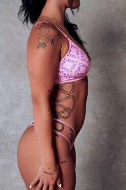 CXIX 119 High-Rise Thong Bottoms - Pink Print -Underwear General Store Pole Dancewear Bralette Monogram Pink