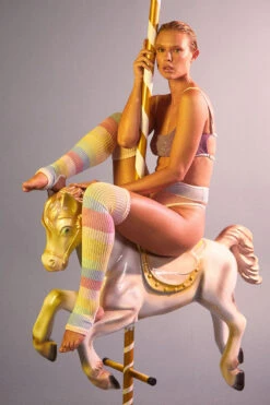 Rolling Thigh High Leg Warmers With Stirrups - Pony Striped (2 Sizes) -Underwear General Store Ponei30