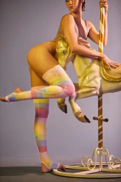 Rolling Thigh High Leg Warmers With Stirrups - Pony Striped (2 Sizes) -Underwear General Store Ponei56