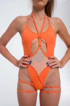 Nona Perkasa Queen Of The Night Body Garter - Salmon/Sand -Underwear General Store QOTNGarterSalmon01