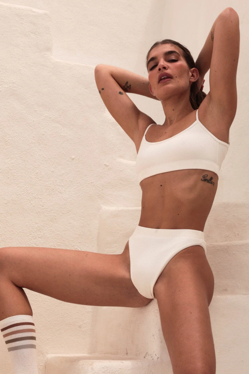 Rolling KI High Waisted Hot Pants - Ribbed Off-White 3 Rolling KI High Waisted Hot Pants - Ribbed Off-White