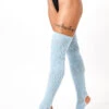 Rolling Cable Knit Thigh High Leg Warmers With Stirrups - Ocean