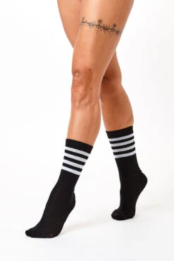Rolling Calf High Socks - Black And White Striped