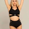 Paradise Chick High Waisted Shorts - Black 2 Paradise Chick High Waisted Shorts - Black -Underwear General Store SHORTHIGHWAISTBLACKSTRIPES1