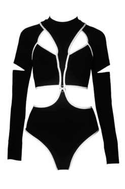 Hamade Activewear Scoop Neck Long Sleeve Top - Black/White Binding -Underwear General Store SS22 07