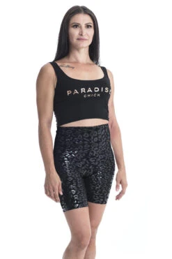 Paradise Chick Superhero Ultra Grip Biker Shorts - Black Leopard -Underwear General Store StickyBikerBlackFront