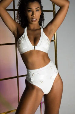 Tatiana Activewear Faye Shorts - Shimmery White -Underwear General Store Tatiana Active Faye Shiny White High Waisted Pole Wear Set 2 1