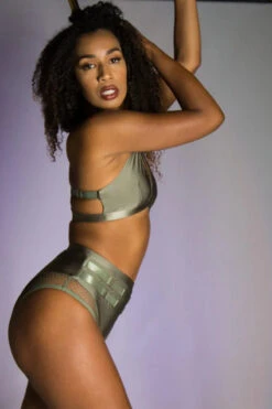 Tatiana Activewear Isla Top - Shiny Khaki 9 Tatiana Activewear Isla Top - Shiny Khaki -Underwear General Store Tatiana Active Isla Shiny Khaki High Waisted Mesh Low Cut Pole Wear Set 2 2 23f8d68b e3cc 44d0 90af 44376c957529
