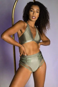 Tatiana Activewear Isla Top - Shiny Khaki 10 Tatiana Activewear Isla Top - Shiny Khaki -Underwear General Store Tatiana Active Isla Shiny Khaki High Waisted Mesh Low Cut Pole Wear Set 2 8cac4278 d9a9 461f a83c fee4ebe561a7