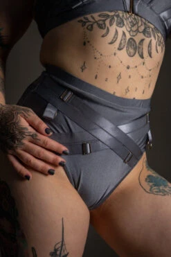 Tatiana Activewear Faye Shorts - Shiny Gunmetal 9 Tatiana Activewear Faye Shorts - Shiny Gunmetal -Underwear General Store TatianaActive FayeGunmetalGreyBlueMetallicHighWaistedPoleWearDancingSet 5938