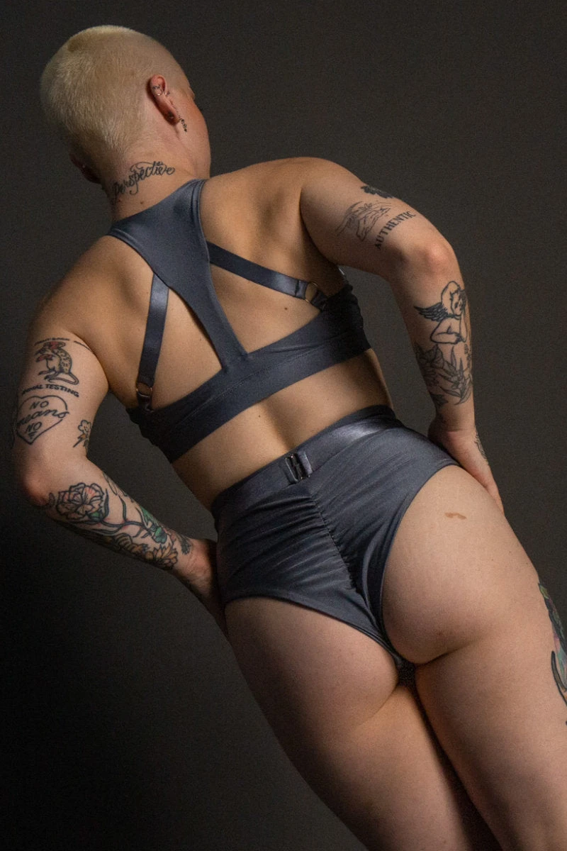 Tatiana Activewear Faye Shorts - Shiny Gunmetal 4 Tatiana Activewear Faye Shorts - Shiny Gunmetal - Image 2