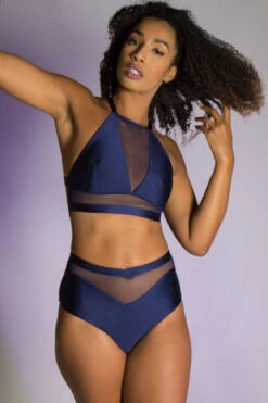 Tatiana Activewear Lucia Top - Shiny Navy 9 Tatiana Activewear Lucia Top - Shiny Navy -Underwear General Store TatianaActive LuciaShinyNavyHighWaistedHalterNeckMeshPoleWearSet 4162