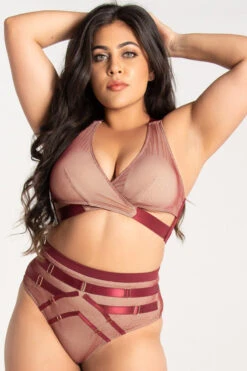 Tatiana Activewear Yuki Shorts - Burgundy Mesh -Underwear General Store TatianaActive YukiBurgundyMeshPoleWearSet 0428 1