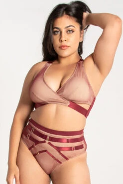 Tatiana Activewear Yuki Shorts - Burgundy Mesh -Underwear General Store TatianaActive YukiBurgundyMeshPoleWearSet 0439 1