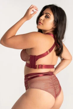 Tatiana Activewear Yuki Shorts - Burgundy Mesh -Underwear General Store TatianaActive YukiBurgundyMeshPoleWearSet 0523