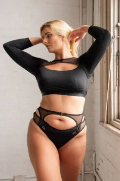 Tatiana Activewear Esme Top - Black -Underwear General Store TatianaActiveEsmeLongSleeveCropMeshTop 0502cropped 7b68a5cf 2c98 4fdc b1b4 34ecf44fc33c