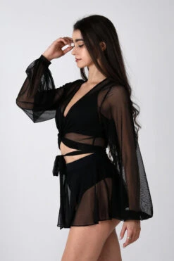 REV ACTIV Mesh Wrap Blouse - Black -Underwear General Store black mesh set pleasure shirt blouse 4